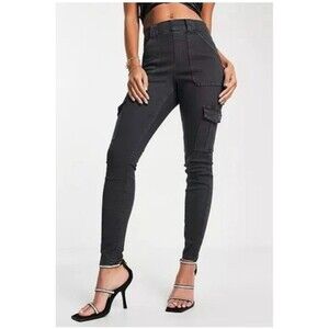 Spanx Stretch Twill Ankle Gray Cargo Pants Size Large Slimming Shaping Minimal